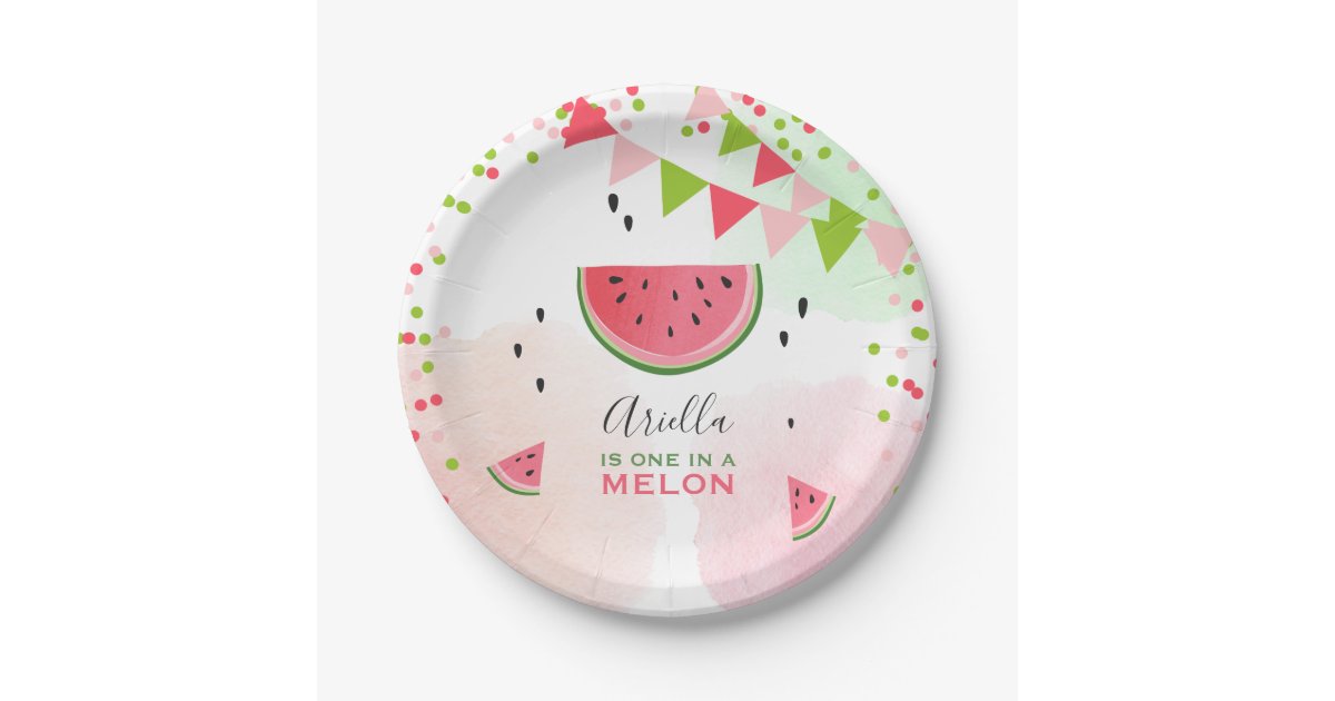 One In A Melon First Birthday Paper Plates Summer Zazzle Com