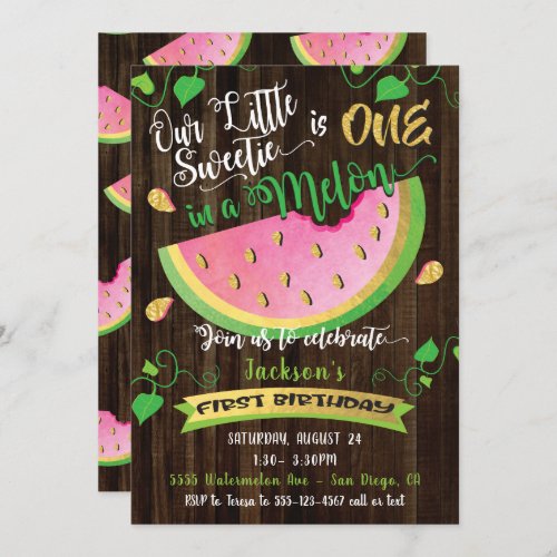 One in a Melon first Birthday Party invitation