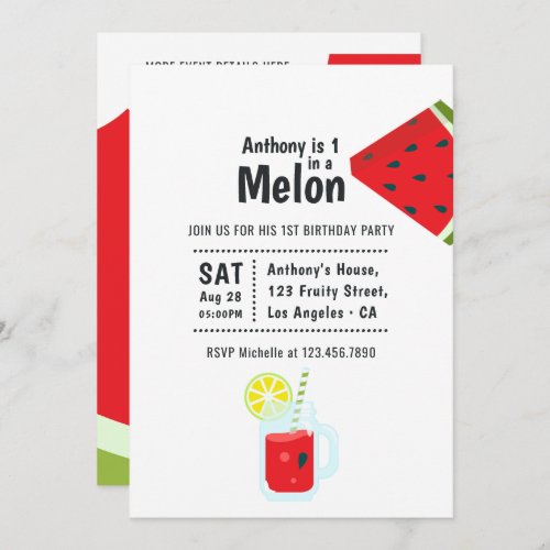 One in a Melon First Birthday Party Invitation