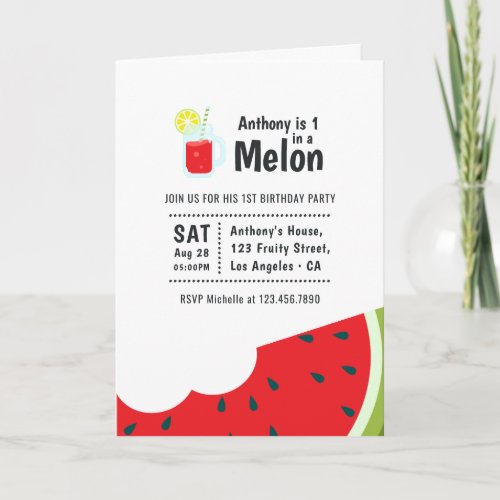 One in a Melon First Birthday Party Invitation