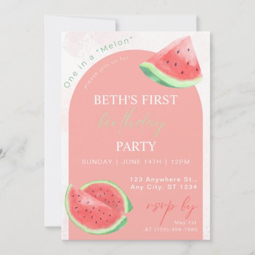 One in a Melon First Birthday Party Invitation