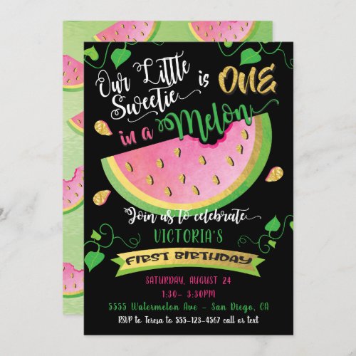 One in a Melon first Birthday Party invitation