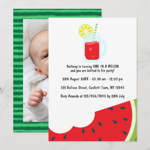 "One in a Melon" First Birthday Party Photo Invitation