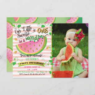 One in a Melon first Birthday Party with Photo Invitation