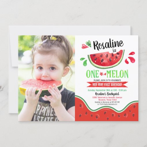 One In A Melon First Birthday Photo Invitation Zazzle 1670