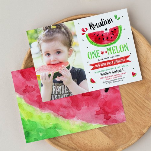 One in a melon First Birthday Photo Invitation