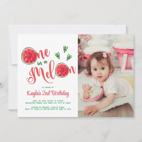 One in a Melon First Birthday Photo Invitation