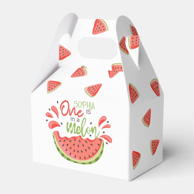 One in a Melon First Birthday Watermelon Favor Boxes (Front Side)
