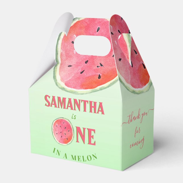 One In A Melon First Birthday Watermelon Favor Boxes (Front Side)