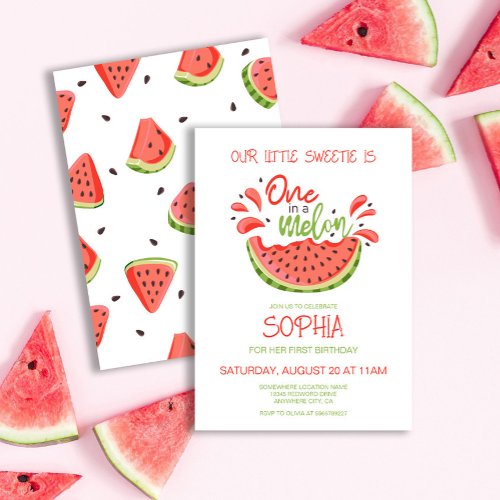 One in a Melon First Birthday Watermelon Invitation