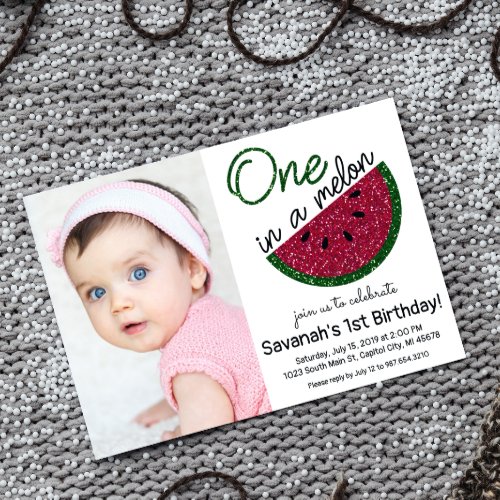 One in a Melon First Birthday watermelon picture Invitation