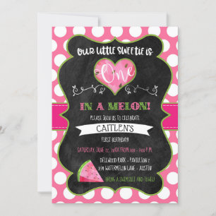 One in a Melon First Birthday Watermelon Pink Invitation