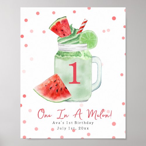 One in a Melon First Birthday Watermelon Smoothie Poster