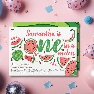One in a melon first watermelon birthday party invitation
