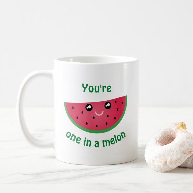 One In A Melon Funny Cute Kawaii Watermelon Coffee Mug (With Donut)