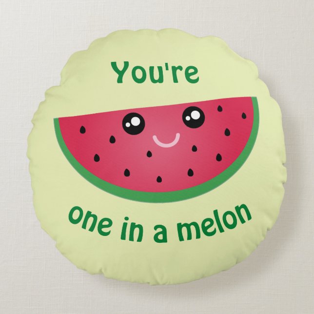 One In A Melon Funny Cute Kawaii Watermelon Round Pillow (Front)