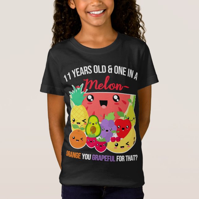 One in a Melon Funny Fruit Saying 11th Birthday 11 T-Shirt (Front)