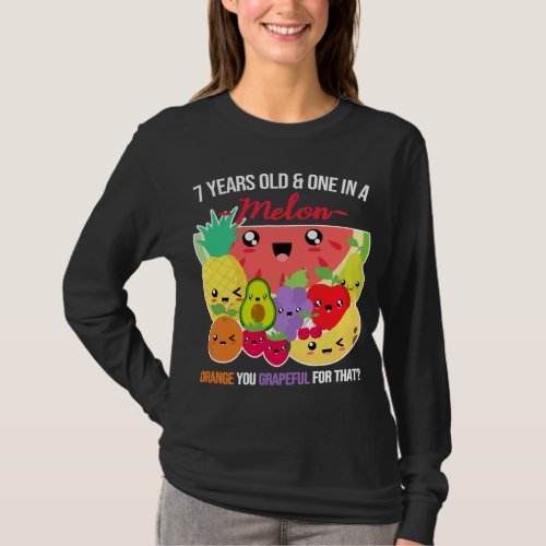 One in a Melon Funny Fruit Saying 7th Birthday _ 7 T_Shirt