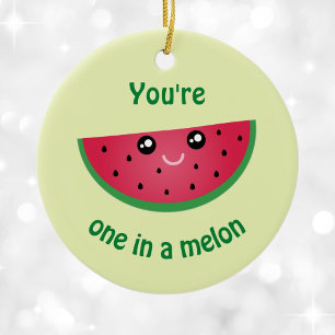 One In A Melon Funny Kawaii Watermelon Christmas Ceramic Ornament