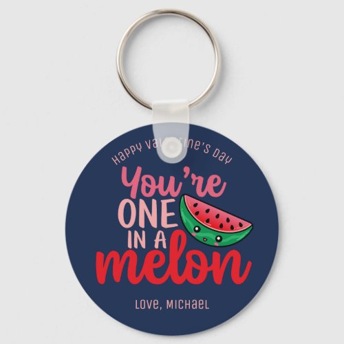 One In A Melon Funny Pun Cute Valentines Day Keychain