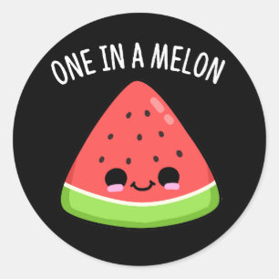 One In A Melon Funny Watermelon Pun Dark BG Classic Round Sticker