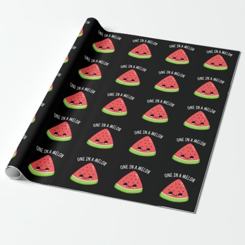 One In A Melon Funny Watermelon Pun Dark BG Wrapping Paper