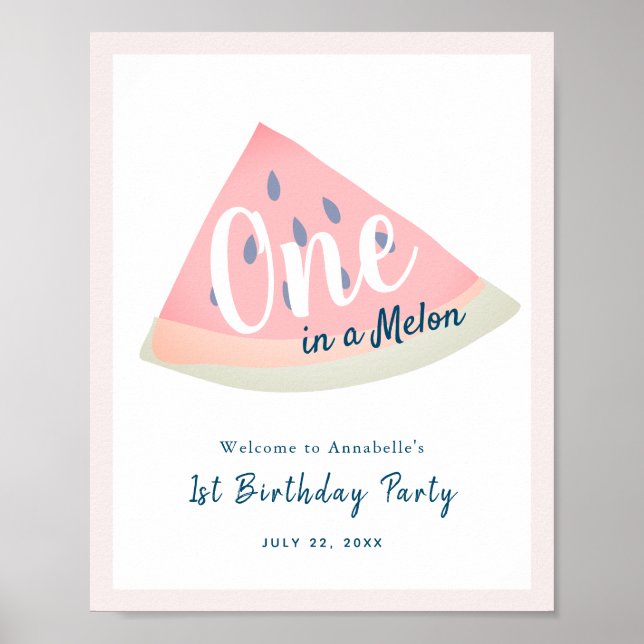 One in a Melon Girl Birthday Welcome Sign (Front)