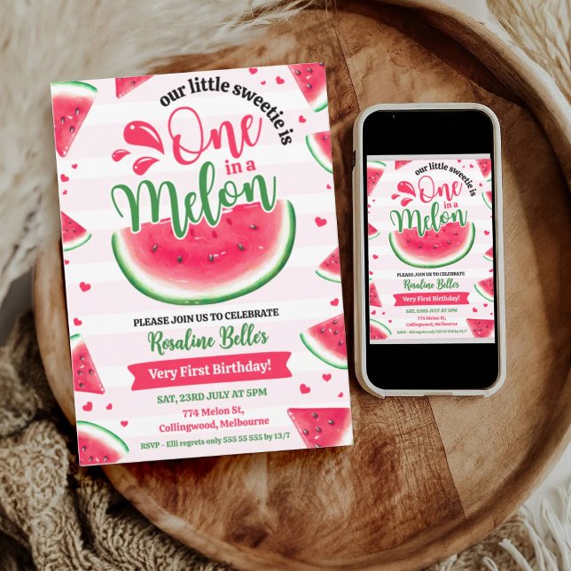 One In A Melon Girl First Birthday 1st Birthday Invitation (Creator Uploaded)