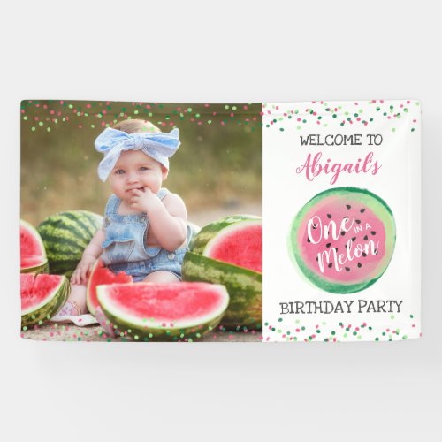 One in a Melon Girls 1st Birthday Party Welcome Banner