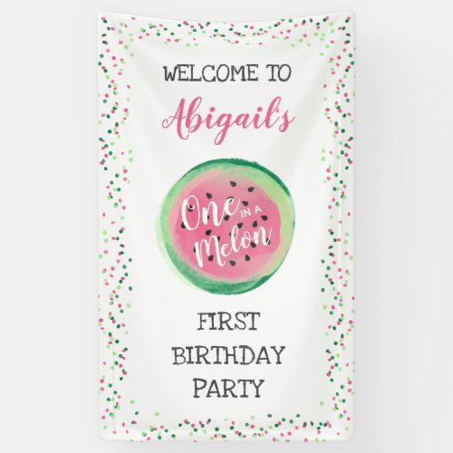 One in a Melon Girls 1st Birthday Party Welcome Banner