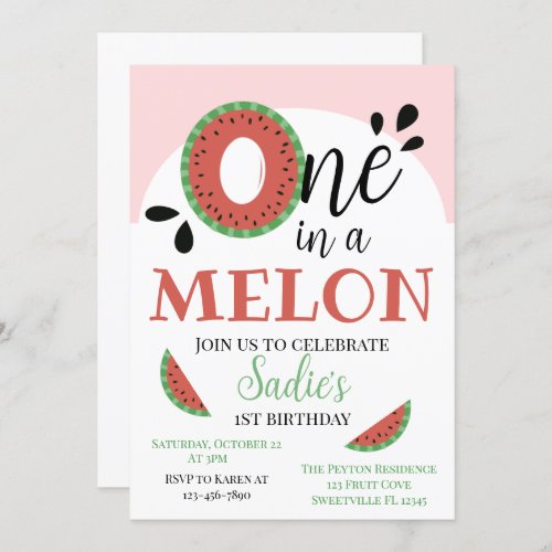 One in a Melon Girls First Birthday Invitation