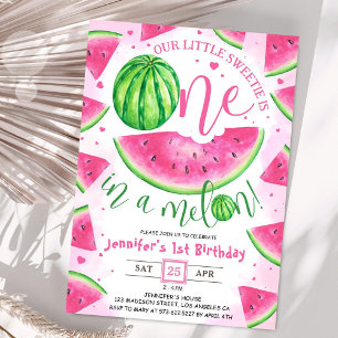 ONE in a Melon! Girls Pink 1st Birthday Party Invitation