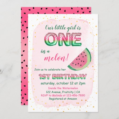 One in a Melon Girly 1st Birthday Invitation