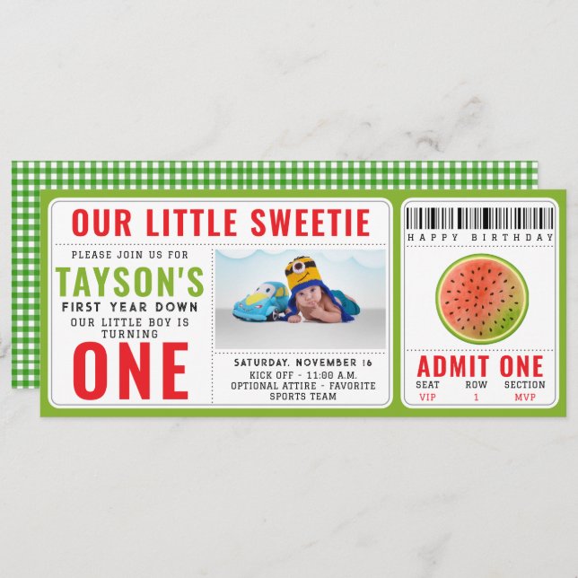 One in a Melon Glitter Watermelon 1st Birthday Invitation (Front/Back)
