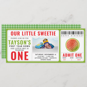 One in a Melon Glitter Watermelon 1st Birthday Invitation