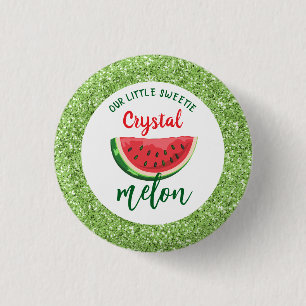 One in a Melon Glitter Watermelon First Birthday Button