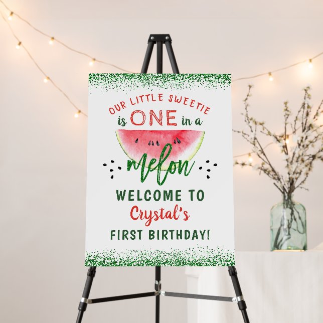 One in a Melon Glitter Watermelon First Birthday Foam Board (In Situ (Stand))
