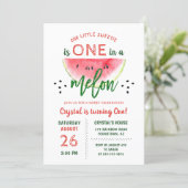One in a Melon Glitter Watermelon First Birthday Invitation (Standing Front)