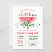 One in a Melon Glitter Watermelon First Birthday Invitation (Front)