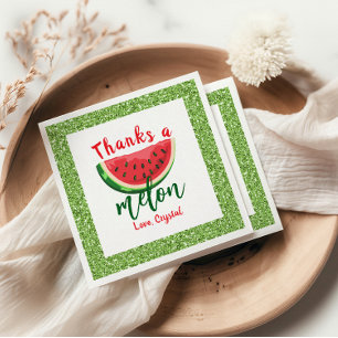 One in a Melon Glitter Watermelon First Birthday Napkins