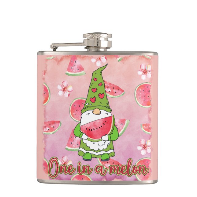 One in a Melon | Green Gnome & Watermelon Flask (Front)