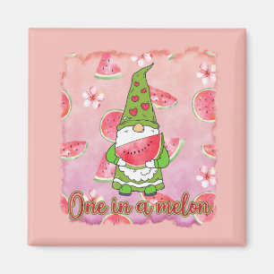 One in a Melon   Green Gnome & Watermelon Magnet