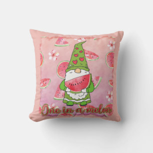 One in a Melon Green Gnome & Watermelon Throw Pillow