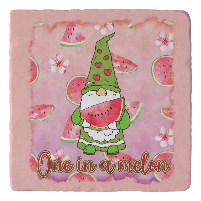 One in a Melon | Green Gnome & Watermelon Trivet (Front)