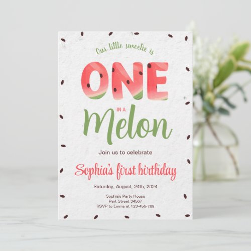 One In A Melon Invitation For Kids Birthday Party