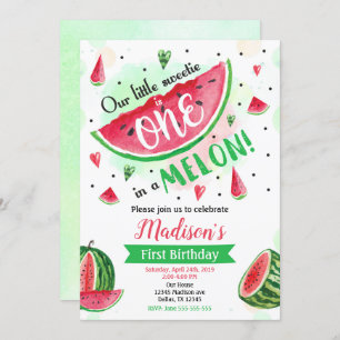 One in a Melon Invitation, Watermelon 1st Birthday Invitation