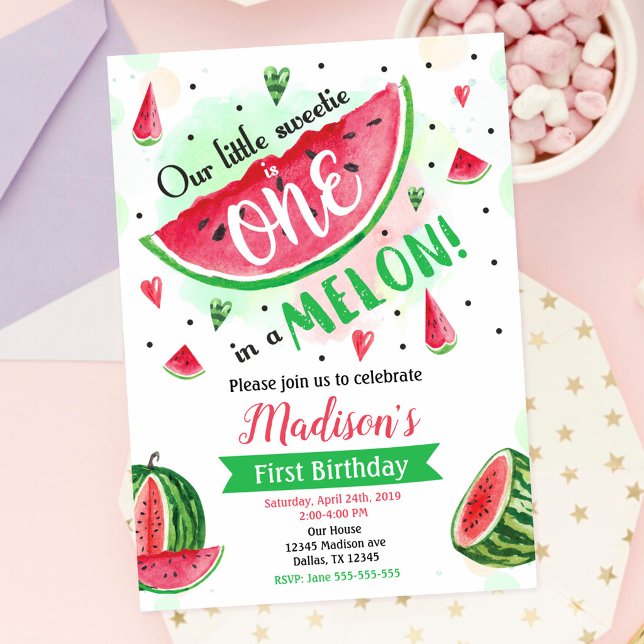 One in a Melon Invitation, Watermelon 1st Birthday Invitation (Creator Uploaded)