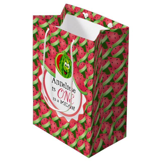 One In A Melon Kid's Birthday Medium Gift Bag (Front Angled)
