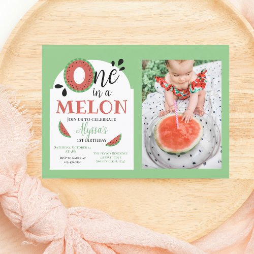 One in a Melon Kids First Birthday  Invitation