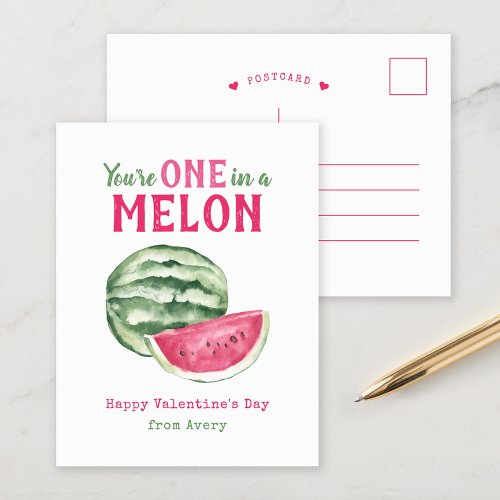 One in a Melon Kids Valentines Day Holiday Postcard